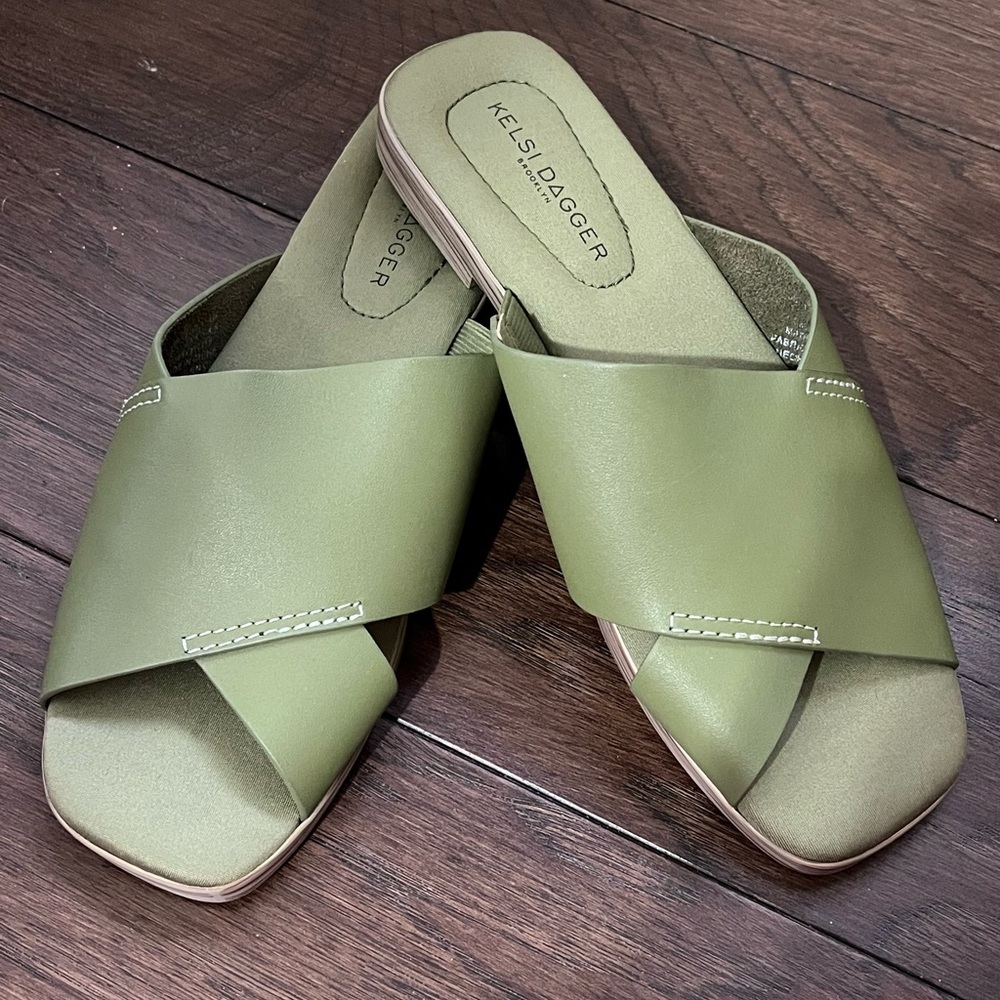 Kelsi Dagger Halsey Green Leather Sandal Slides 7